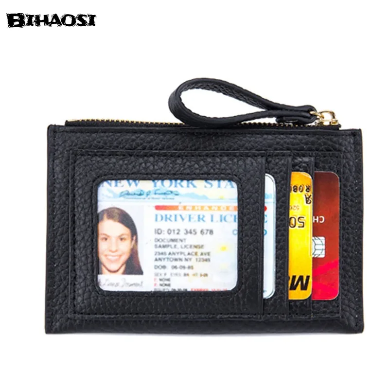 Leather Zero Wallet Small Purse Mini Coin Id Card Driver's License Leather Case Female Card Bag Coin Purse Change Purse On Sale