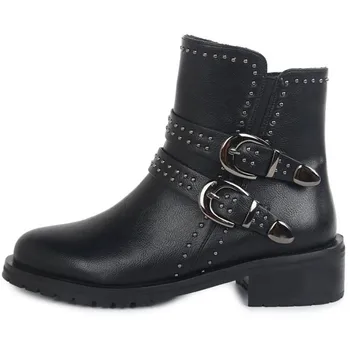 

Fashion Winter Zip Women's Boots Buckle Strap Low Heel Martin Boots Women Black Boots Ankle Boots for Women Classic Ladies Boots