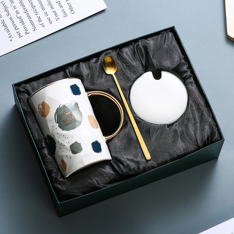 BEST SELLER  OUSSIRRO Ceramic Mugs With lid an Spoon Couple Lover's Gift Morning Mug Milk Coffee Tea Breakfast C