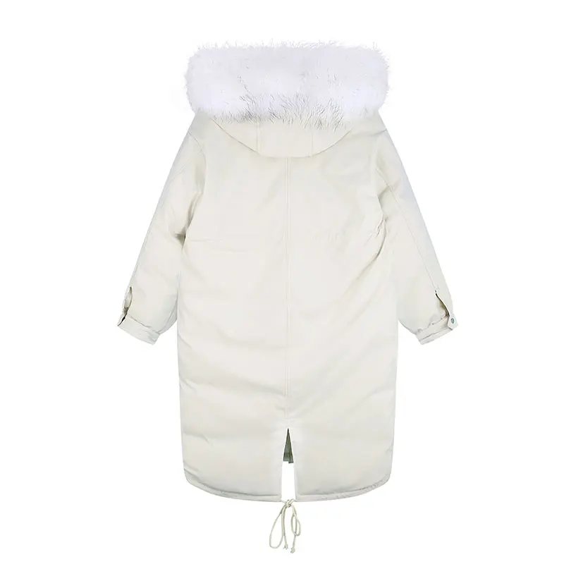 Шикарное меховое пальто с капюшоном зимнее пуховое пальто негабаритная теплая куртка Длинная тонкая женская хлопковая стеганая Женская куртка на меху