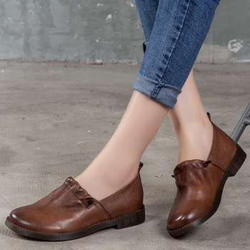 

VALLU2020 spring and summer casual women's shoes mother shoes leather soft sole handmade shoes low heel comfortable shoes women