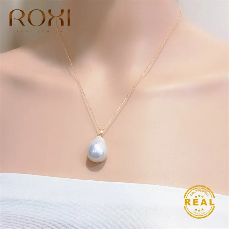 

ROXI Fashion Natural Freshwater Pearl Pendant Necklace for Women Long Baroque Pearl Necklace Gold Statement Jewelry Accessories