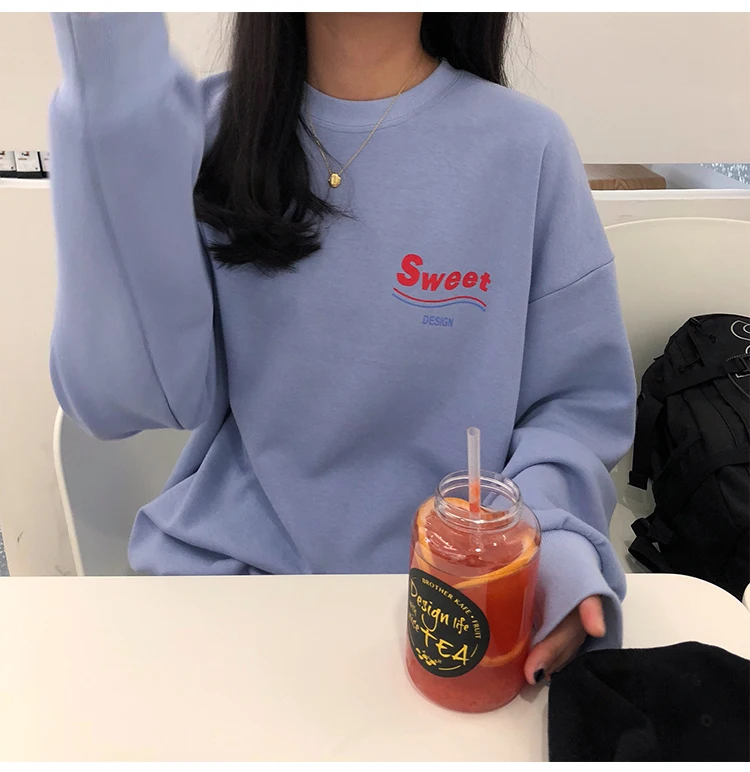 Женские толстовки, Harajuku, толстый, Ulzzang Ins, шикарный, ленивый, Повседневный, с буквенным принтом, толстовка, женский, Ретро стиль, Kawaii, джемпер для женщин