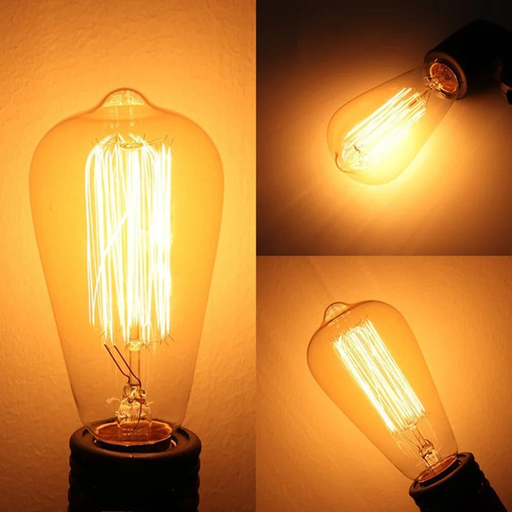 Glass Incandescent Bulbs Edison Light Bulb E27 Tungsten Filament Transparent Warm White 40W Droplight Antique Retro Lamp Lights