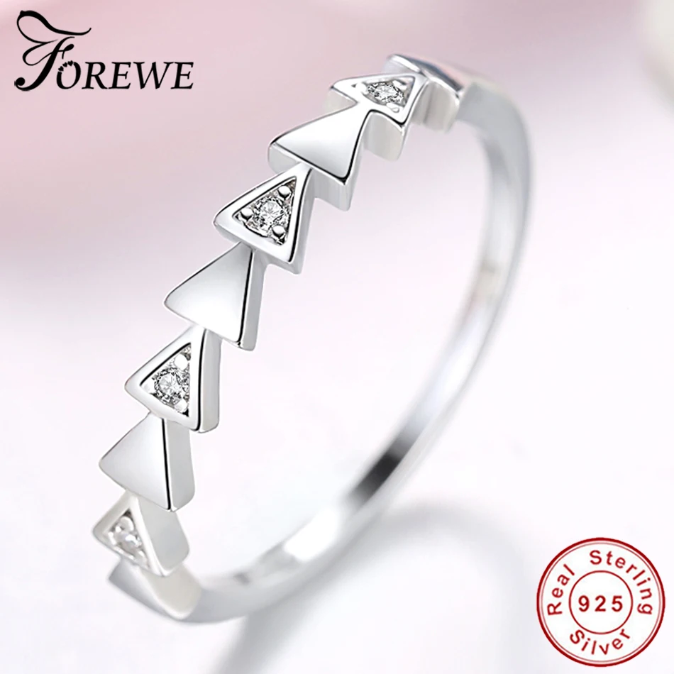 FOREWE Настоящее серебро 925 проба геометрический кубический цирконий треугольное кольцо для женщин ювелирные изделия День Рождения Аксессуары