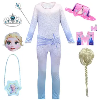 

Movie Princess Elsa Costume Kids Girls Snow Queen Elsa Jumpsuit Zentai Suit Cosplay Halloween Kids Girls dance Party Costume