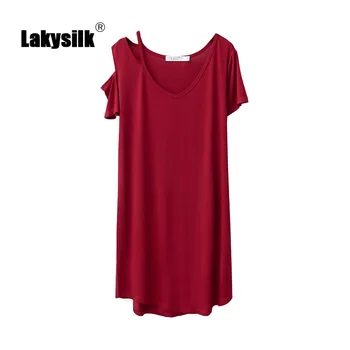 

Women Sleepshirts 2020 New Summer Thin Solid One Shoulder Strapless Sexy Nightgowns Female 100%cotton Casual Mid-calf Pajamas