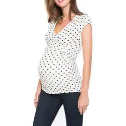 Футболка для беременных с v-образным вырезом, удобные топы для беременных кормящих, Винтажная футболка в горошек, одежда для грудного
