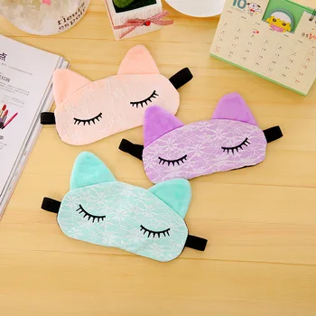 

Cartoon Lace Cat Sleeping Mask Cover Microfiber Eyepatch Blindfolds Health Care Shield The Light Travel Sleep Eye Cover Eyeshade