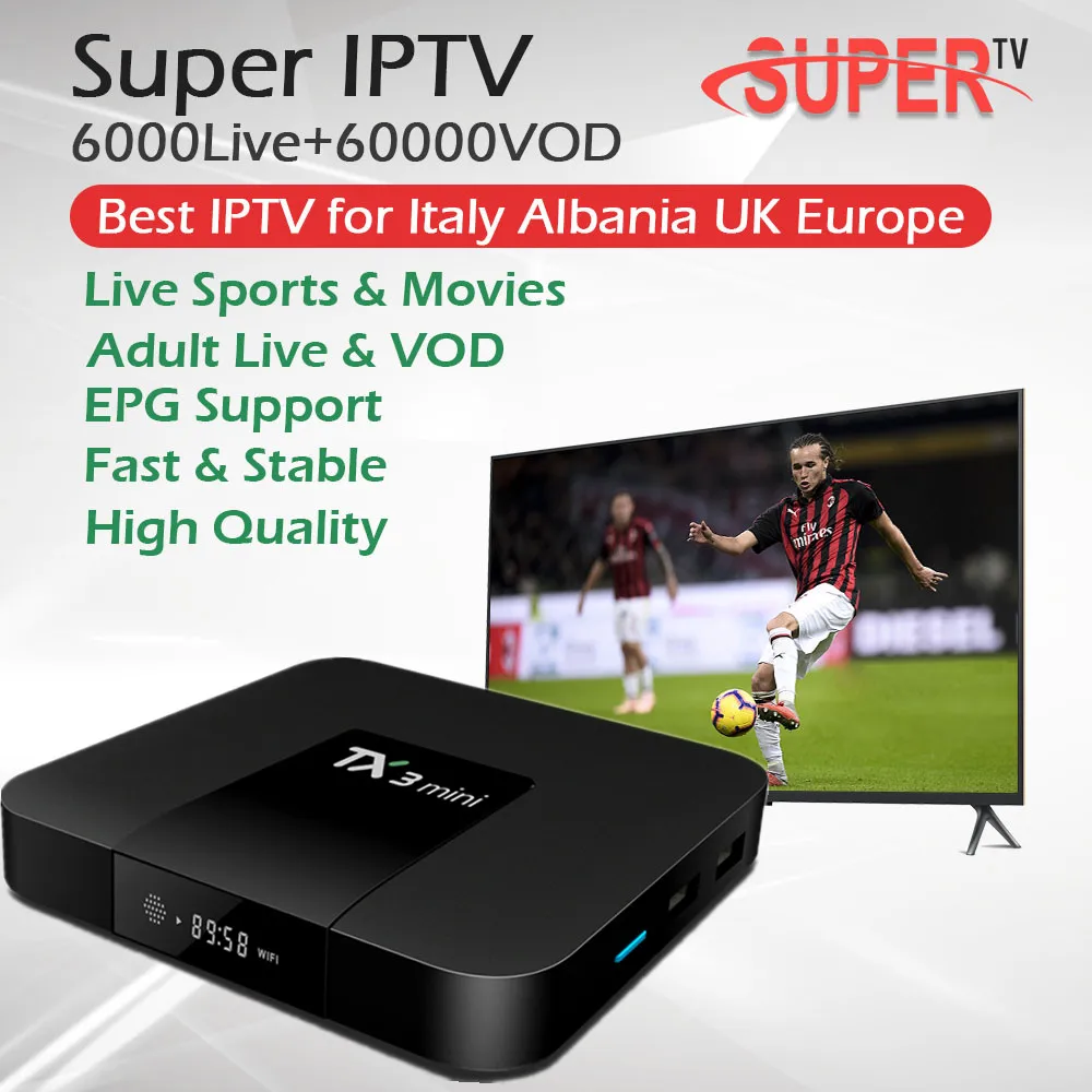 

1 Year Super Italy IPTV Subscription Albania Europe IPTV+Adult+TX3Mini Android TV Box Amlogic S905W 2G/16G Wifi 4K Set Top Box
