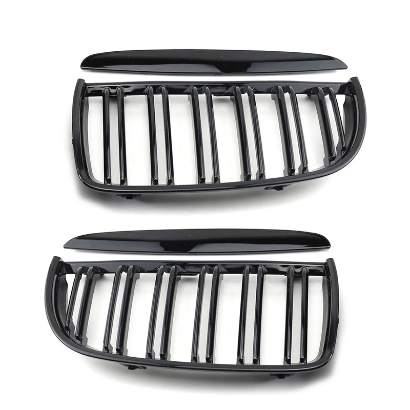 

51137120007 1 Pair Dual Slat Gloss Black Front Kidney Grill Grille Fit For BMW 3-Series E90 Sedan E91 Wagon 2006 2007 2008