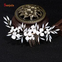 Золотая металлическая Свадебная расческа для головы ручной работы Кристаллы Свадебные Heapieces с цветами T165