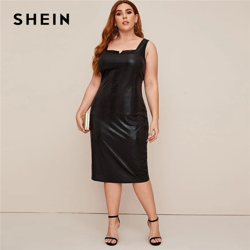 SHEIN черное платье из искусственной кожи крокодила размера плюс для женщин 2020 Лето