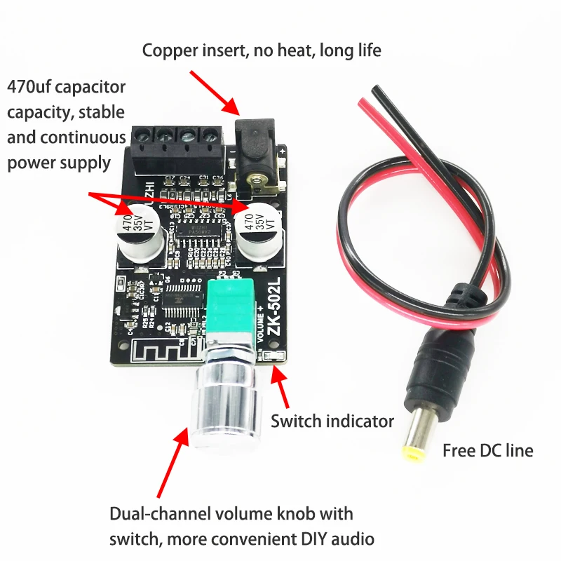 ZK-502L Bluetooth 5,0 беспроводной аудио цифровой усилитель мощности стереоплата 50Wx2 усилитель Bluetooth усилитель мощности