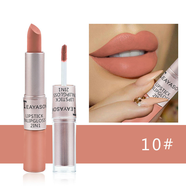 Fashion 2 in 1 Matte Lipgloss Sexy Liquid Lipstick Matte Lasting Waterproof Cosmetic Beauty Keep 24 Hours Makeup Lipgloss