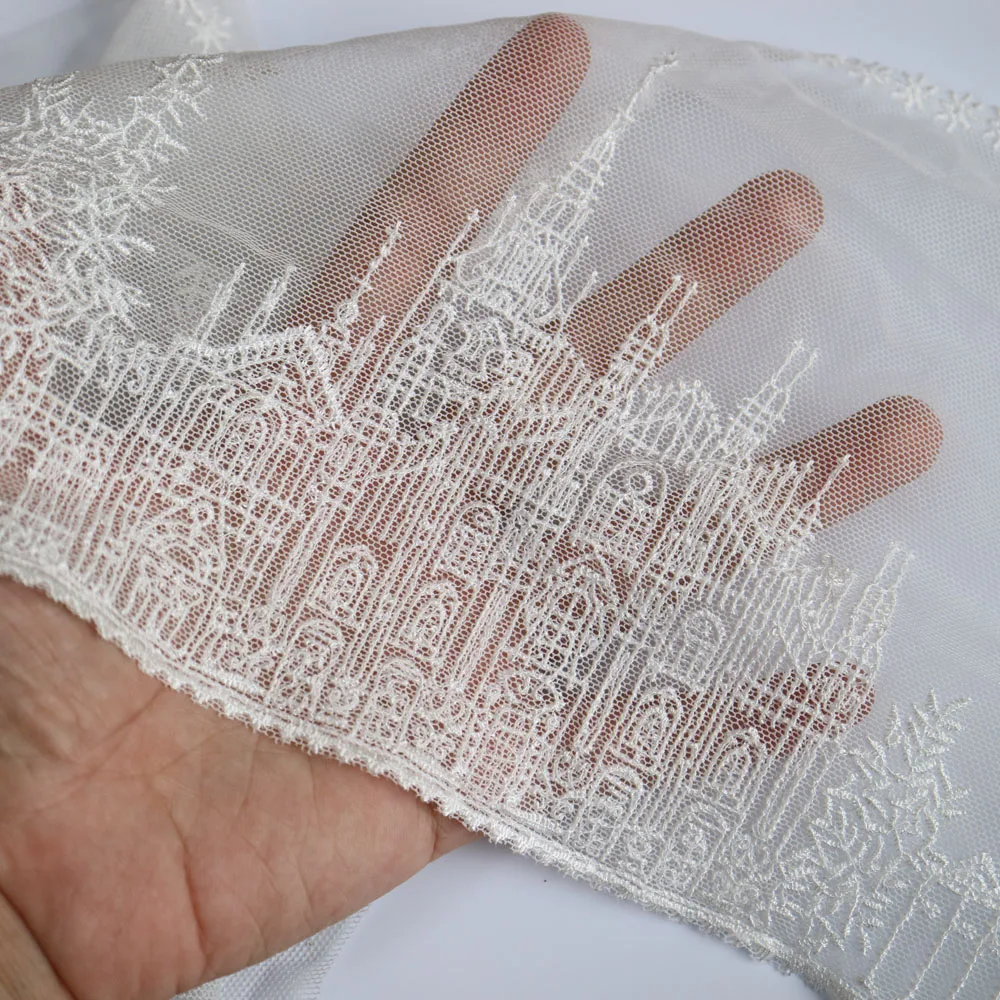 15cm*1yard white castle embroidery lace trimmings for clothes Water-soluble embroidery net mesh lace trims sewing accessories