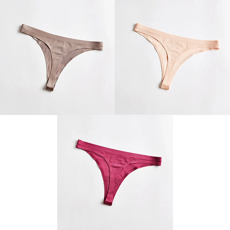 coffee nude red Женское нижнее белье, сексуальные бесшовные спортивные трусы, женские, Т-образные, мягкие, стринги для женщин, нижнее белье, ледяной шелк, 3 шт. BANNIROU - Цвет: coffee nude red