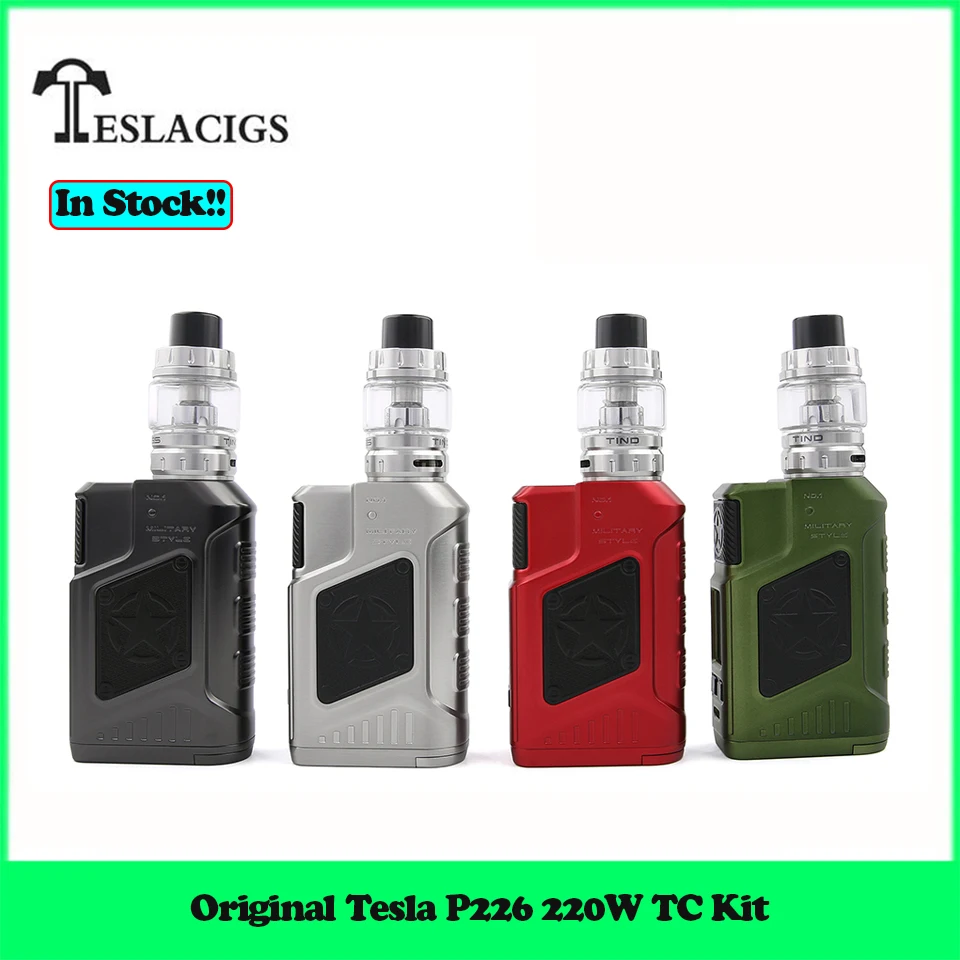 

Electronic Cigarette Vaporizer Original Teslacigs P226 220W TC Vape Kit P226 Box MOD Vape With 4.5ML Tesla Tind Tank Vape Kit