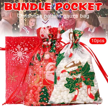 

Drawstring Christmas Gift Bags Christmas Cartoon Pattern Bronzing Drawstring Pouch FPing