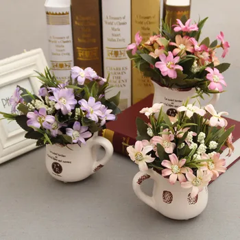 

Zakka Imitation Flowers Small Pot Plant Bonsai European Style Top Grade Artificial Flower Silk Flower Daisy Set Ceramic Flowerpo