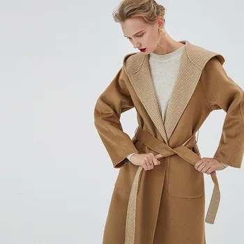 

women's winter coats coffee dogtooth Double-sided wool cashmere outwear 2019 autumn plus size ladies fashion overcoats long