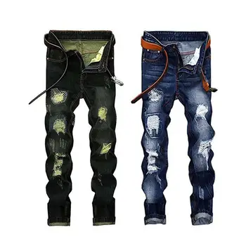 

Men's Ripped Stretch Skinny Jeans Denim Distress Frayed Biker Jeans
