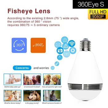 

Panoramic Bulb 360° Smart WiFi 1080P HD CameraLamp IP CCTV Infrared Night Vision Video Surveillance Fisheye Support TF Card