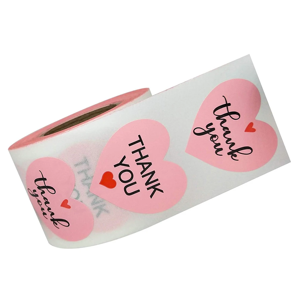 Pink Heart Thank You Self-Adhesive  Sticker 1.5 inch Lovely Envelope Seal Sticker Package Cute Gift Decoration Label 500pcs for business package envelope stationery sticker 500pcs roll heart floral cute decorative sticker thank you stickers seal labels