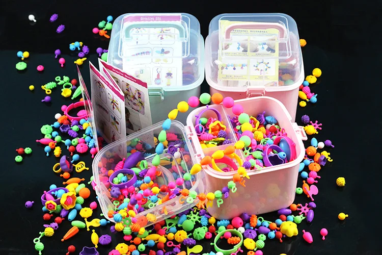 550 шт красочные пластиковые поп оснастки бусины набор игрушек Creativel Искусство и ремесла для девочек Дети DIY носить браслет из бисера с коробкой