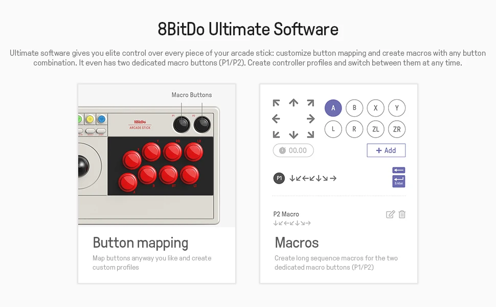 8Bitdo Arcade Stick Support Wired, Wireless Bluetooth and 2.4G with Receiver for Nintendo Switch Windows