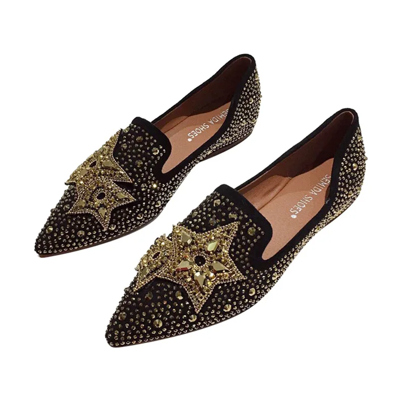 

Fashion 2020 Spring Shoes Lady Rhinestone Loafers Women's Ballet Flats Pointed Toe Slip On Moccasins Maternity Flat Shoes Woman