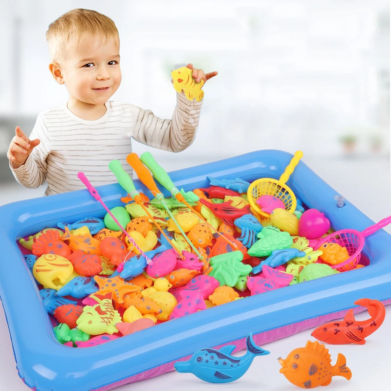 

15-54PCS Fishing Toy Summer Outdoor Water Bath Toy Fish Model Magnetic Bathtub Set simulation Play House Gift for Children Kids