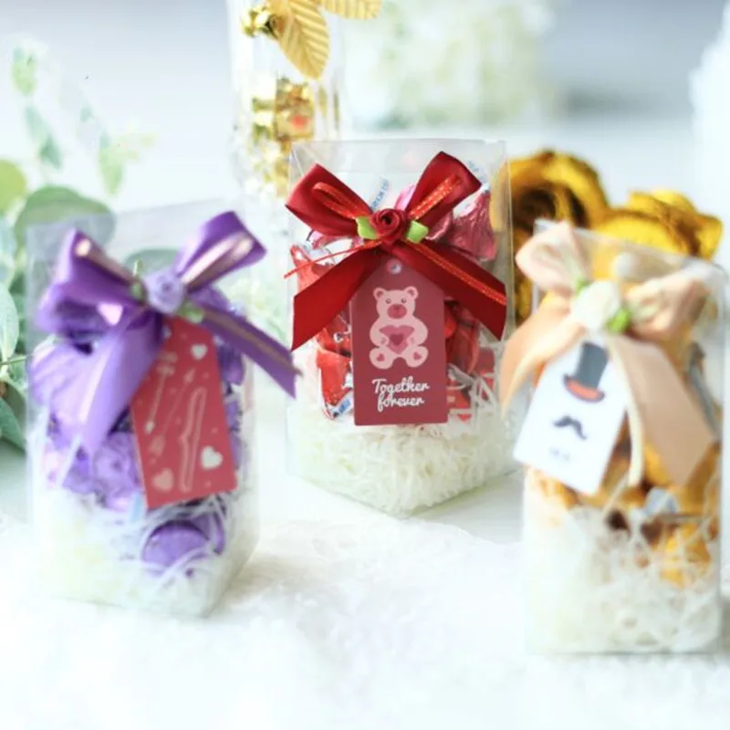 

6.2x6.2x12.8cm 10pcs Romantic PVC Transparent Wedding gift box baby shower boy Girl favor boxes packaging bag Party Supplies