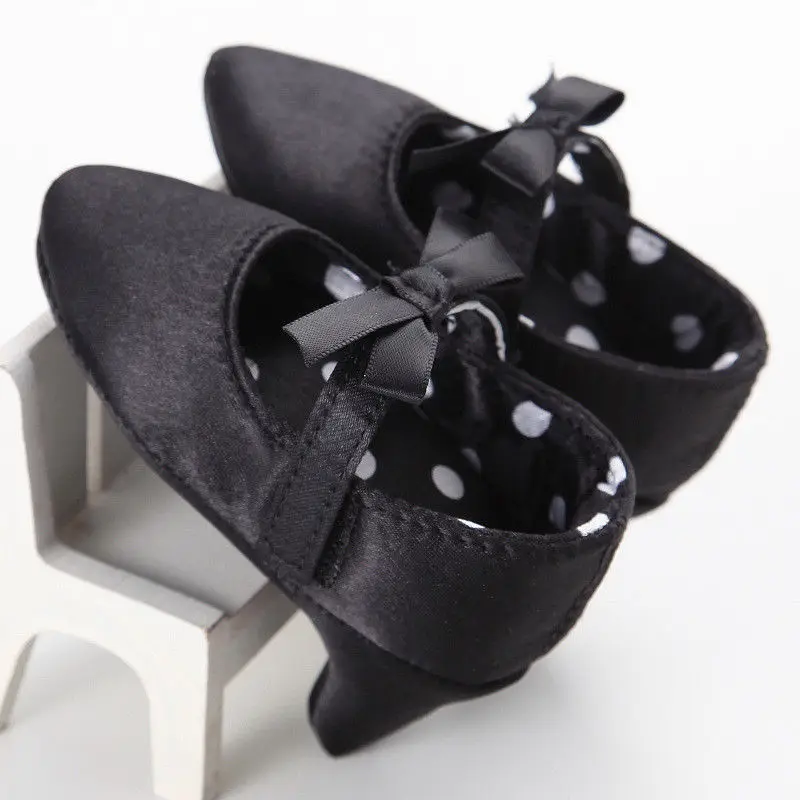 Brand New Baby Girl Bowknot Shoes High Heels for Photos Princess Toddler Crib Shoes 0-12M - Цвет: Черный