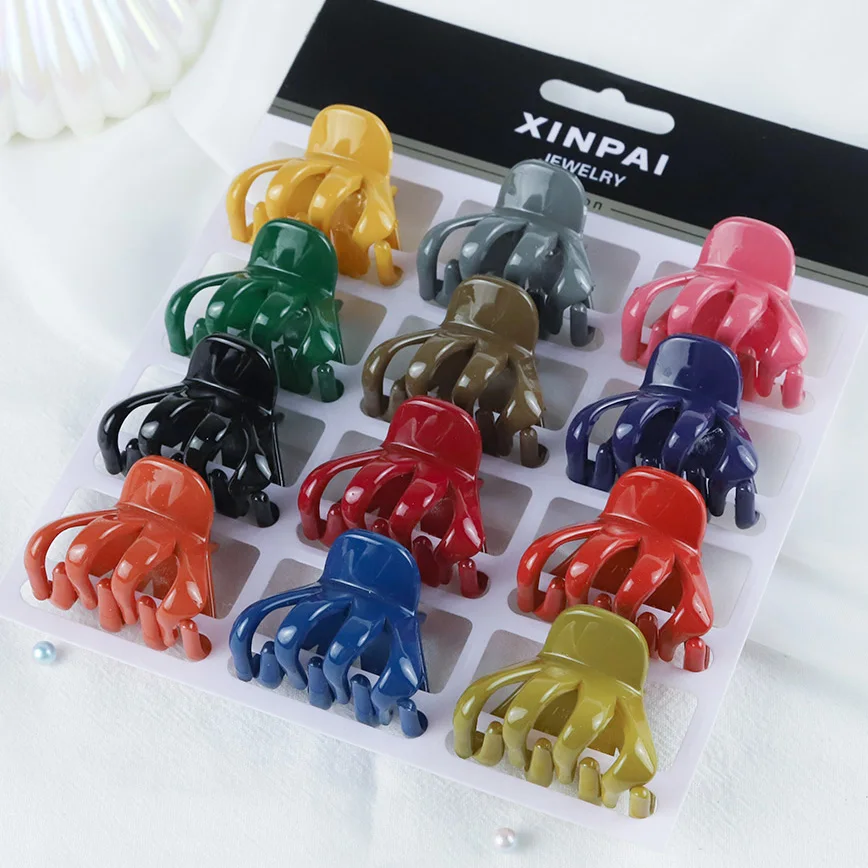 12Color/Card 4CM Acrylic Plastic Small Crab Hair Claw Clip Women Girls Cute Candy Mini Solid Barrette Clamp Hair Accessories Set 2 tier acrylic bracelet t bar tree jewelry gift stand elastic hair bands for hair scrunchies accessories