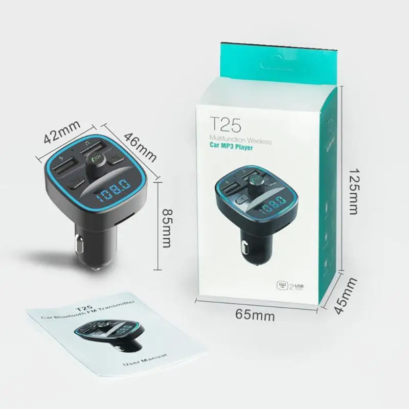 T25 автомобильный bluetooth-адаптер, автомобильный комплект, Bluetooth, fm-передатчик, USB, быстрое зарядное устройство, mp3-плеер, USB, Bluetooth, музыкальный приемник