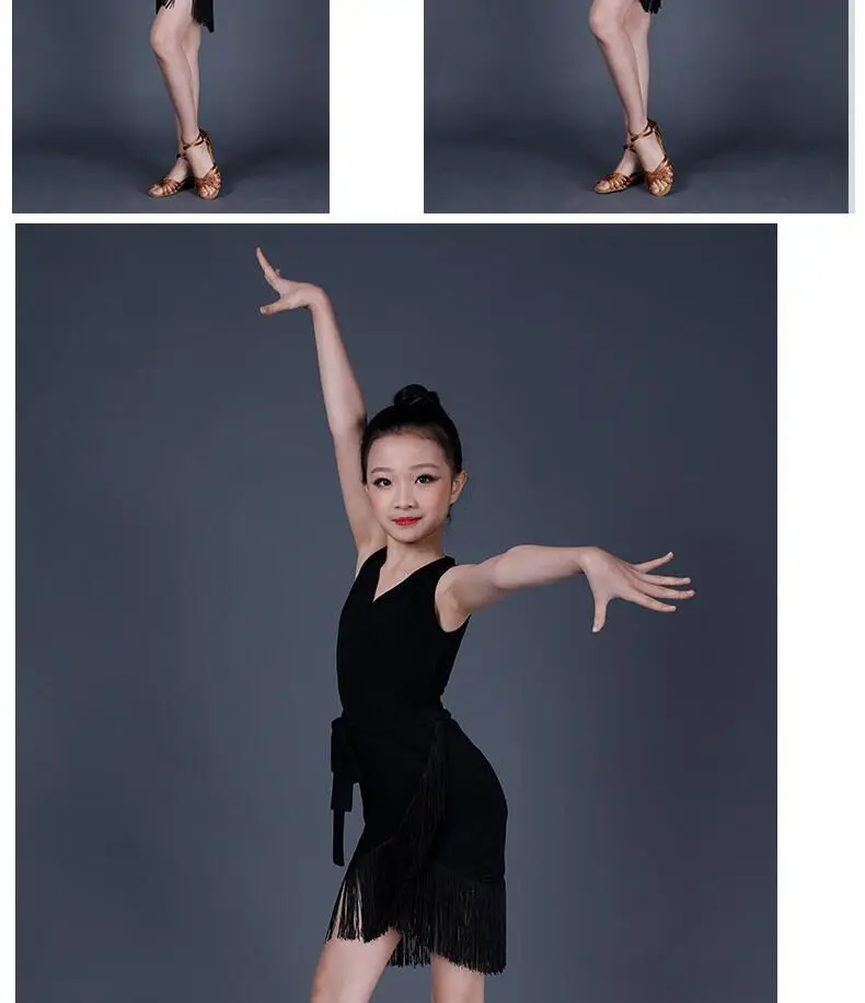 Child Latin Dance Sleeveless Dress Tassel Dress Spring And Summer Girls Competition Practice Clothes Child Ballroom Performance