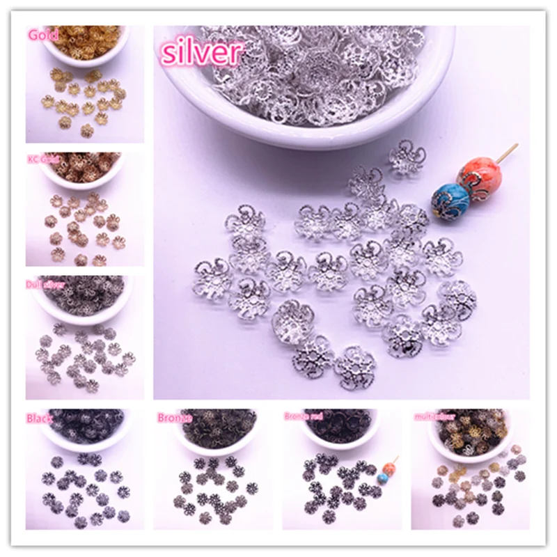 

New 150pcs 8/10mm Hollow Flower Findings Cone End Beads Cap Filigree DIY Jewelry Making