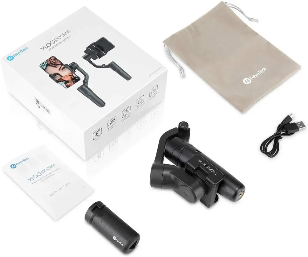 Used Feiyu Vlog Pocket3-Axis Foldable Smartphone Gimbal Stabilizer for iPhone Xs Max Xr X 8 Samsung S9 S8 Action Camera