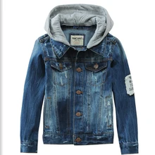 Детские джинсовые пальто синяя одежда для маленьких мальчиков на осень и весну серая осенняя куртка с капюшоном детские куртки из хлопка для подростков 2, 5, 8 От 9 до 13 лет