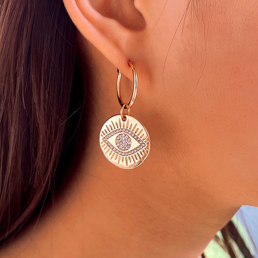 Trend Boho Blue Hollow Evil Eye Hoop Earrings for Women Gold Color Crystal Eyes Circle Huggies Hoop Earring Gifts Jewelry 2022