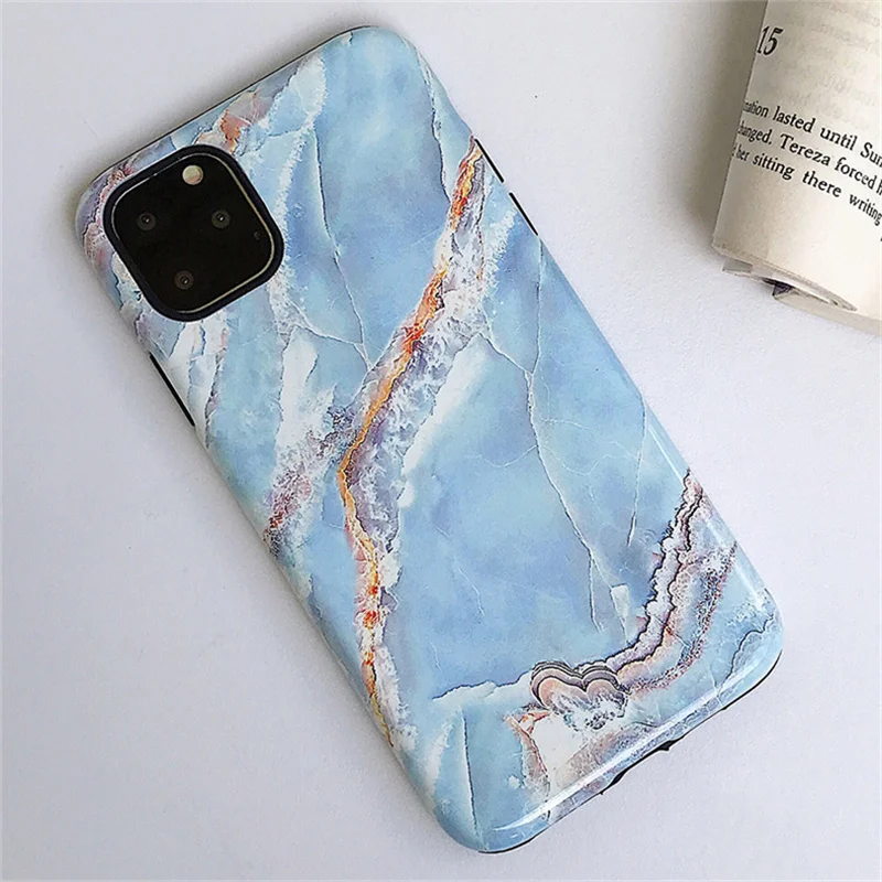 Анти-осенние Агатовые мраморные чехол для iphone 11 11Pro Max XS Max XR для iphone 6 6s 7 8 плюс Гибридный Силиконовый чехол противоударный чехол - Цвет: C