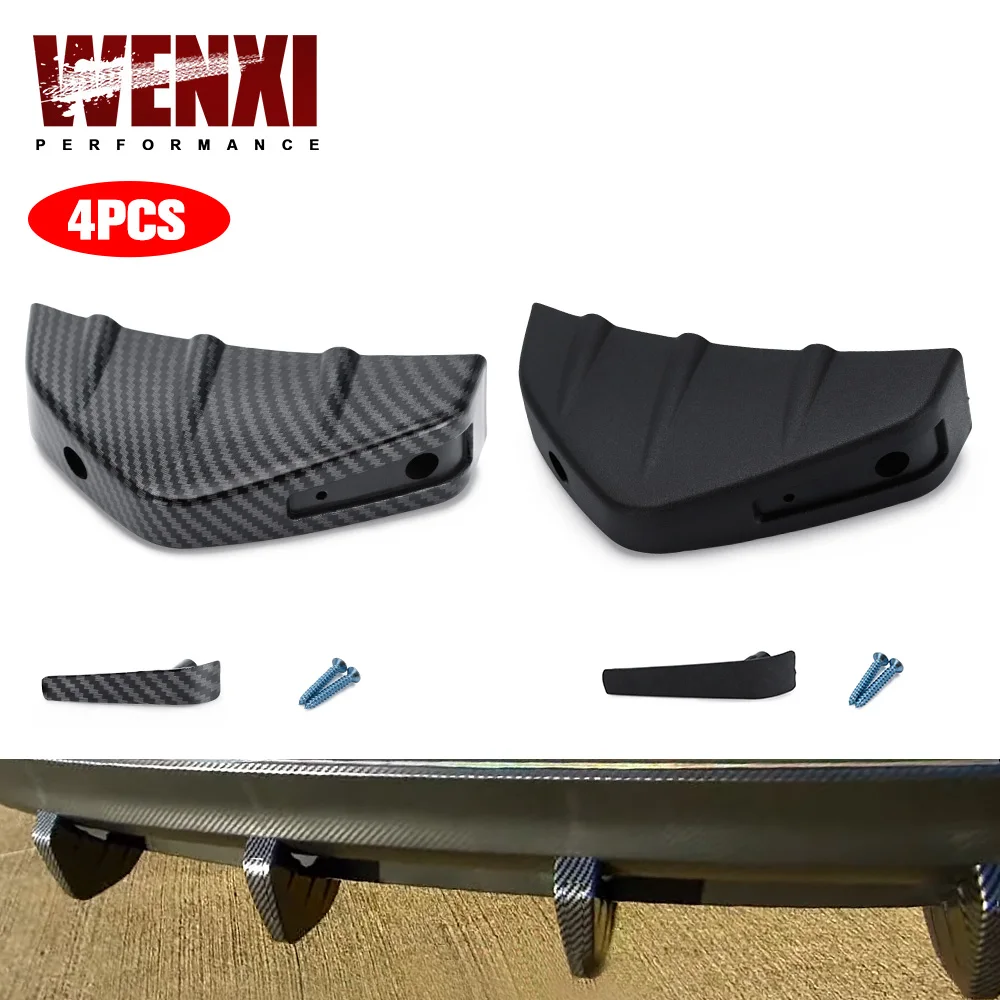 1Pcs/4Pcs Universal Car Carbon Fiber Pattern/Black Modified Shark Fin Rear Spoiler Car Rear Bumper Lip Diffuser Accessories
