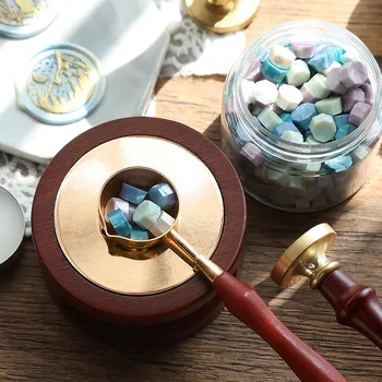 

Vintage Wood Handle Wax Seal Birthday Card Fire Painting Melting Furnace Retro Envelope for Wax Sealing Decorative Craft