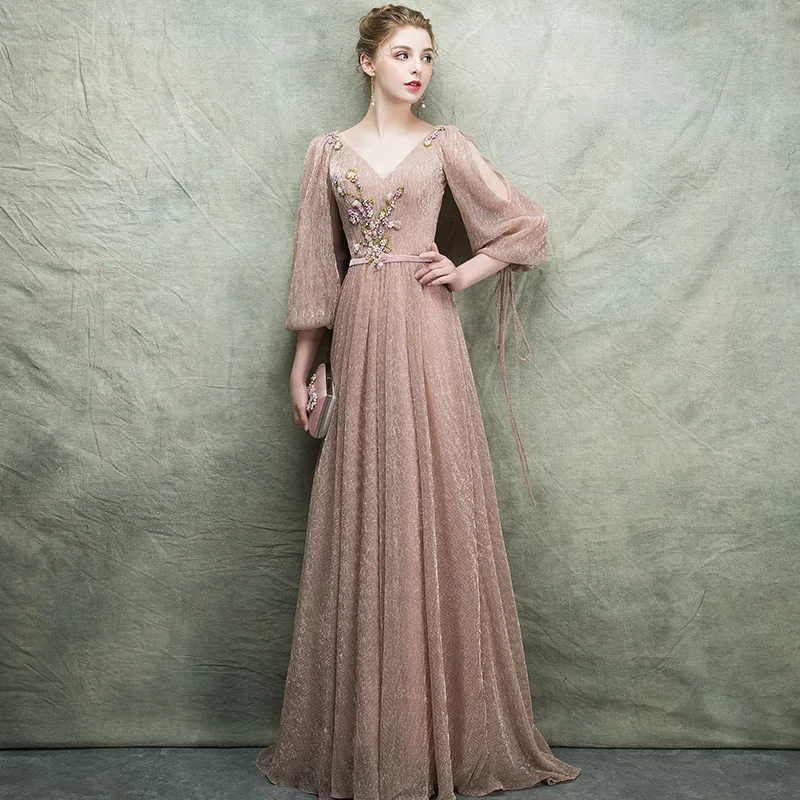 Robe De Soiree Тюль вечернее платье длинное v-образным вырезом с длинными рукавами Abiye Gece Elbisesi торжественное платье
