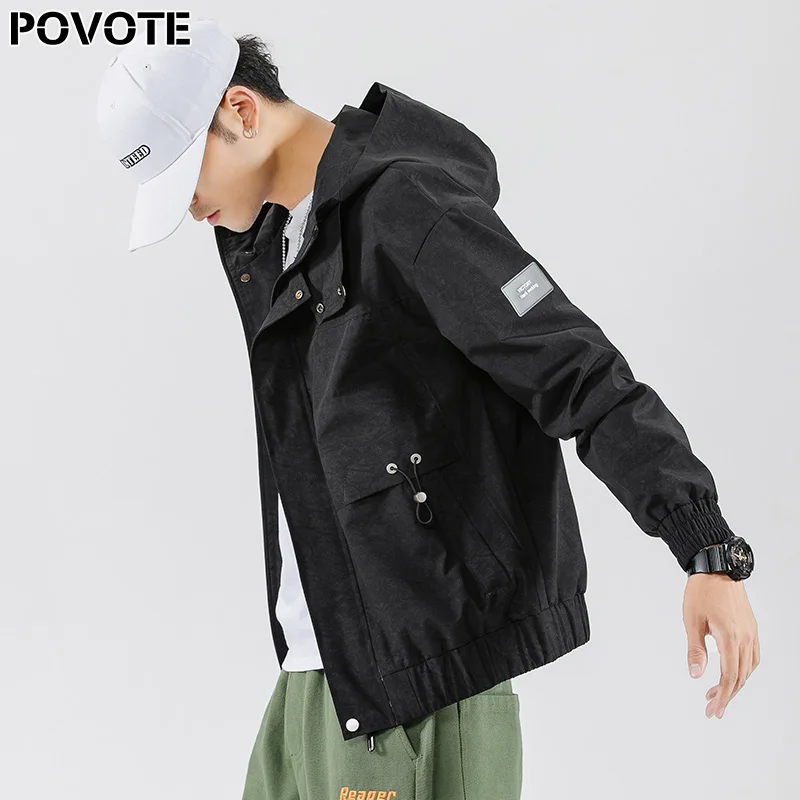 

POVOTE men's coat Korean Trend handsome trend brand loose casual jacket hip hop Hooded Coat trend design