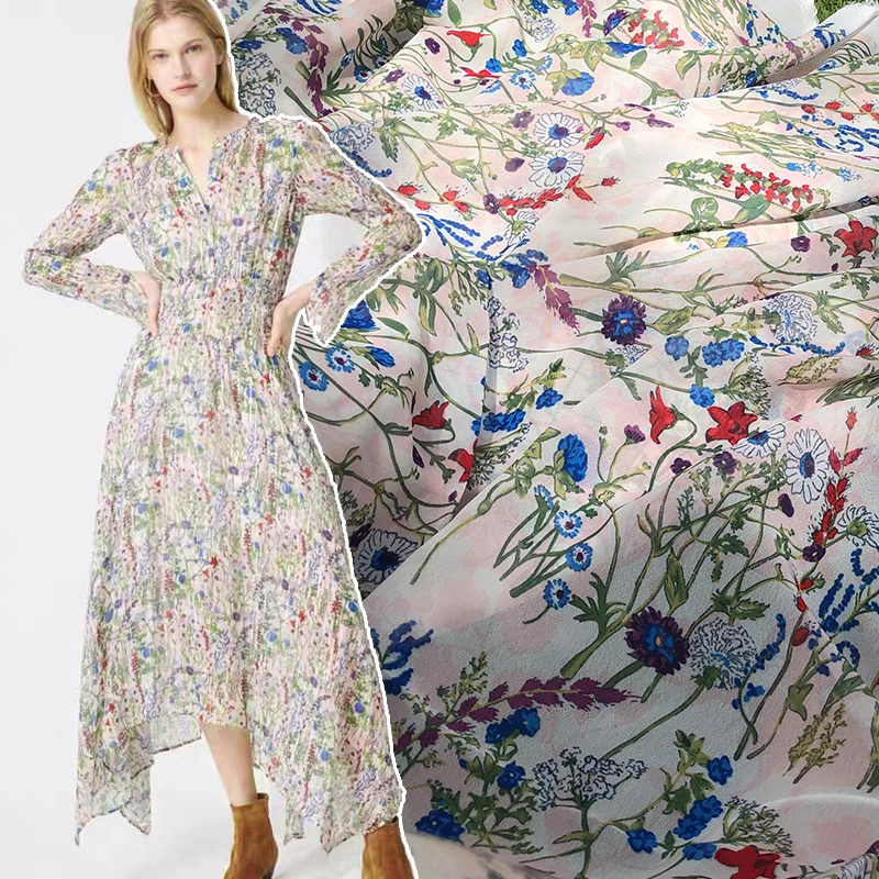 

50x145cm Printed Chiffon Polyester Fabric Cloth Summer Thin Shirt Sewing Diy Handmade Shirt Scarf Fabric for Dres Shome Textile