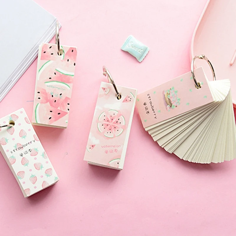 

Fruits Cactus Paper Notebook Binder Ring Easy Flip Flash Cards Study Notes School Supplies Stationery