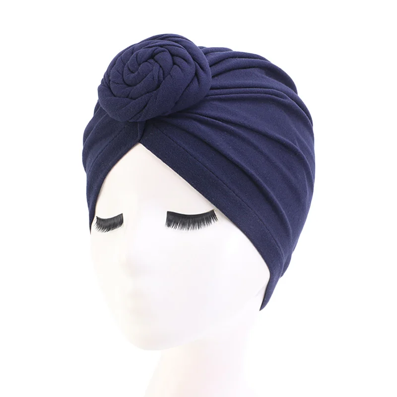 New Women cotton top knotted turban hat bonnet Hijab chemo cap headbands Female Muslim Hat Head Cover Night Cap Hair Accessories - 3