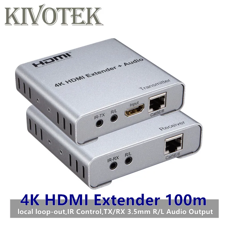 Best Price 4K HDMI+Audio Extender 100m Extend Digital Hdmi signal by Cat5e/6 LAN Cable Adapter,RJ45 Connector From Transmitter to Receiver,